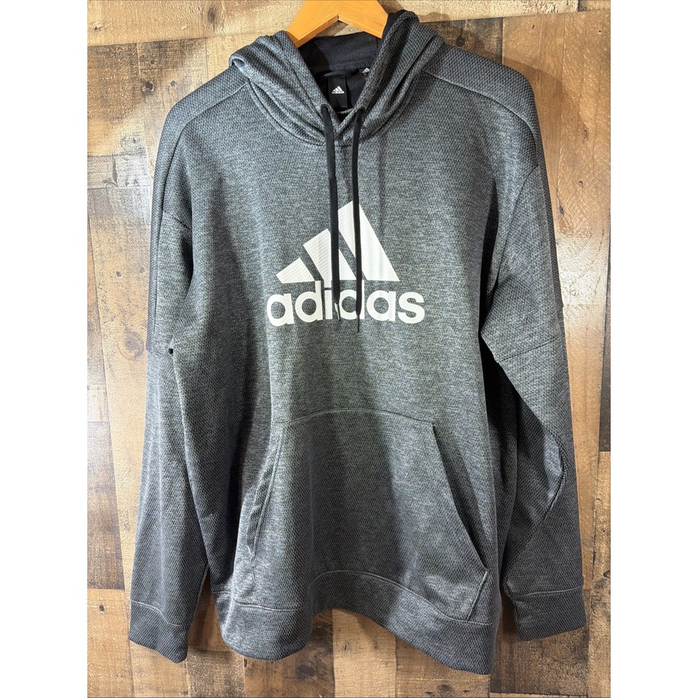 Adidas Mens Climawarm Hoodie Gray Pullover Sweatshirt Big Logo Size XL